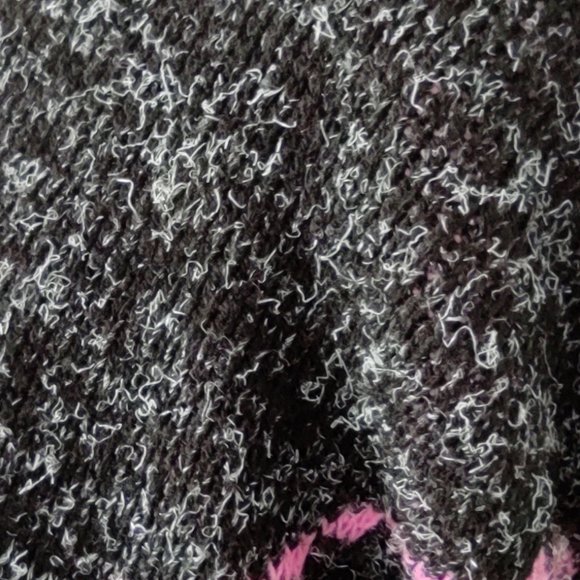 Vintage 80s Bow Print Sweater Crew Neck Marled Fuzzy Knit Pink Grey Medium - Picture 8 of 13